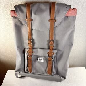 Herschel Supply Co Little America Backpack Grey Brown Leather 25L 15" Laptop